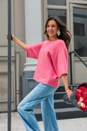 Cicy Bell Womens Pink Half Sleeve Sweaters 2