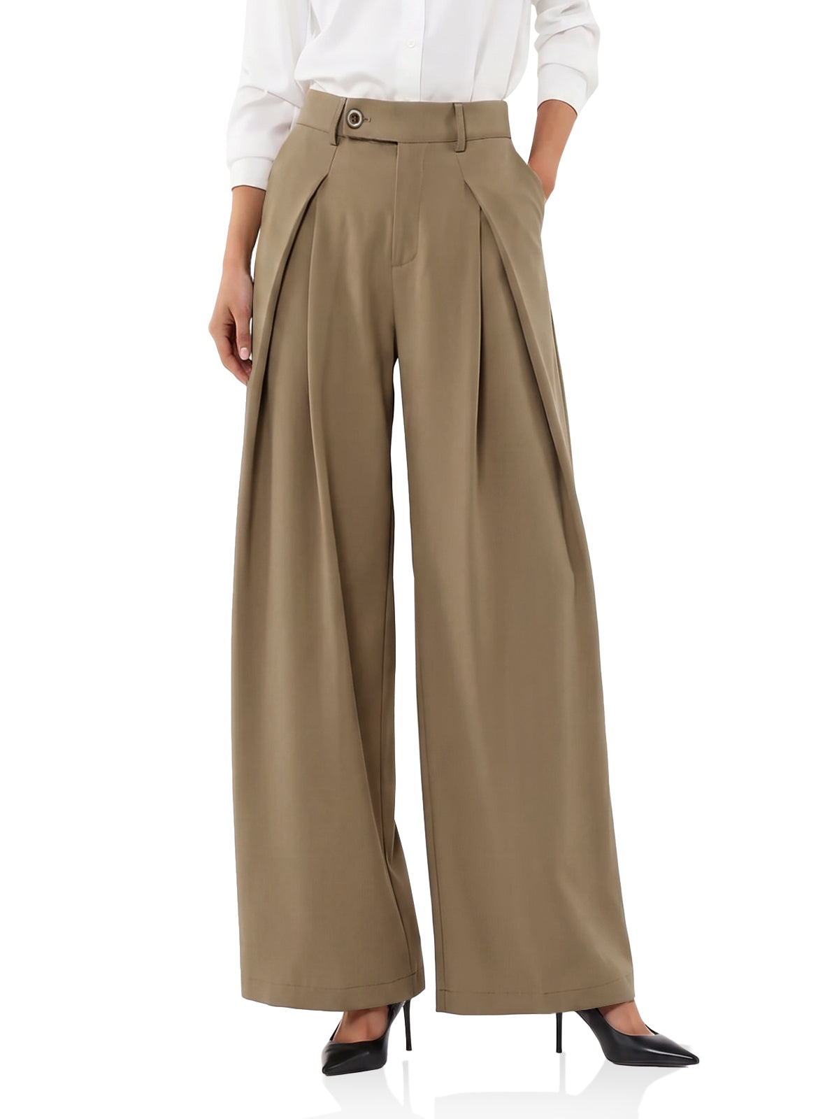 Womens Mocha Brown Wide Leg Dressy Pants | CicyBell