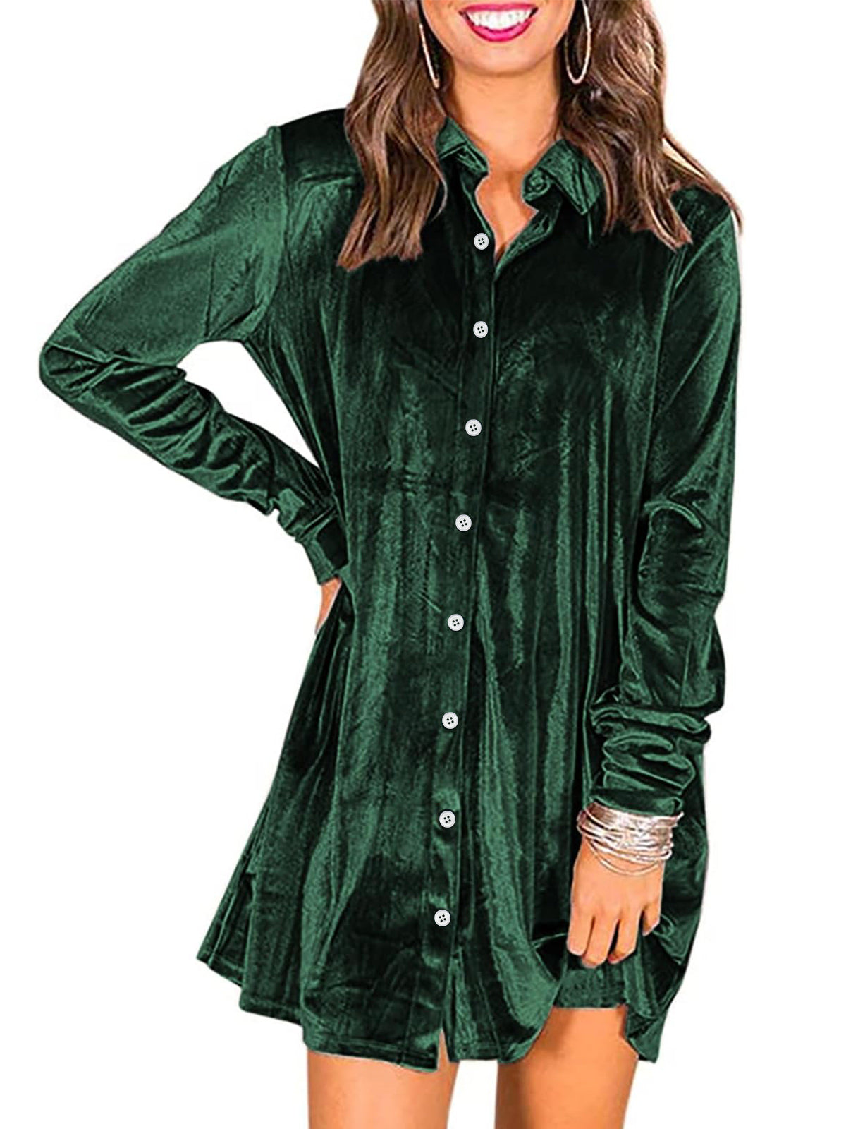 Women Velvet Button Down Mini Dress | Cicy Bell