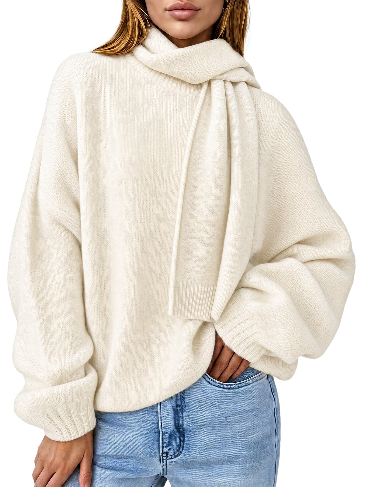 Womens Creamy-White Long Sleeve Knit Sweaters | CicyBell