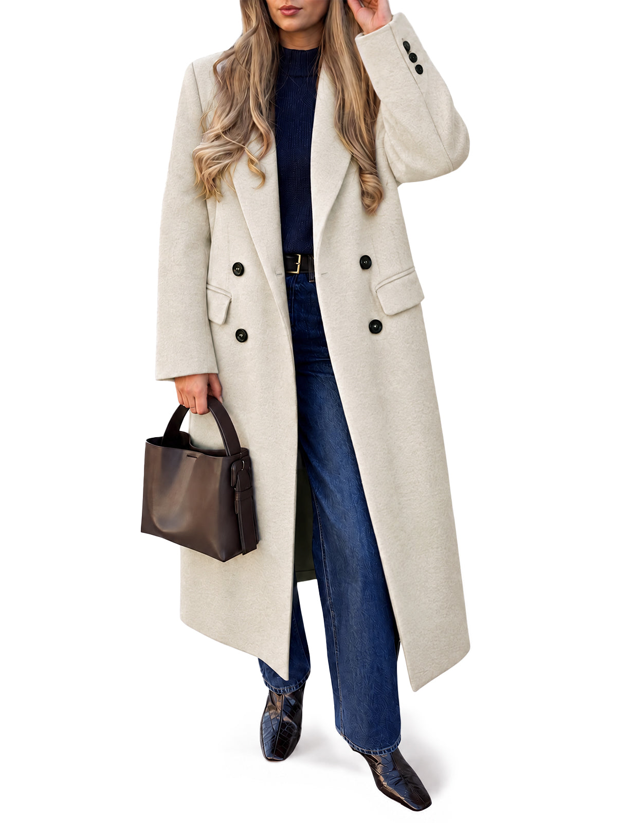 Womens Long Pea Lapel Work Overcoat | Cicy Bell