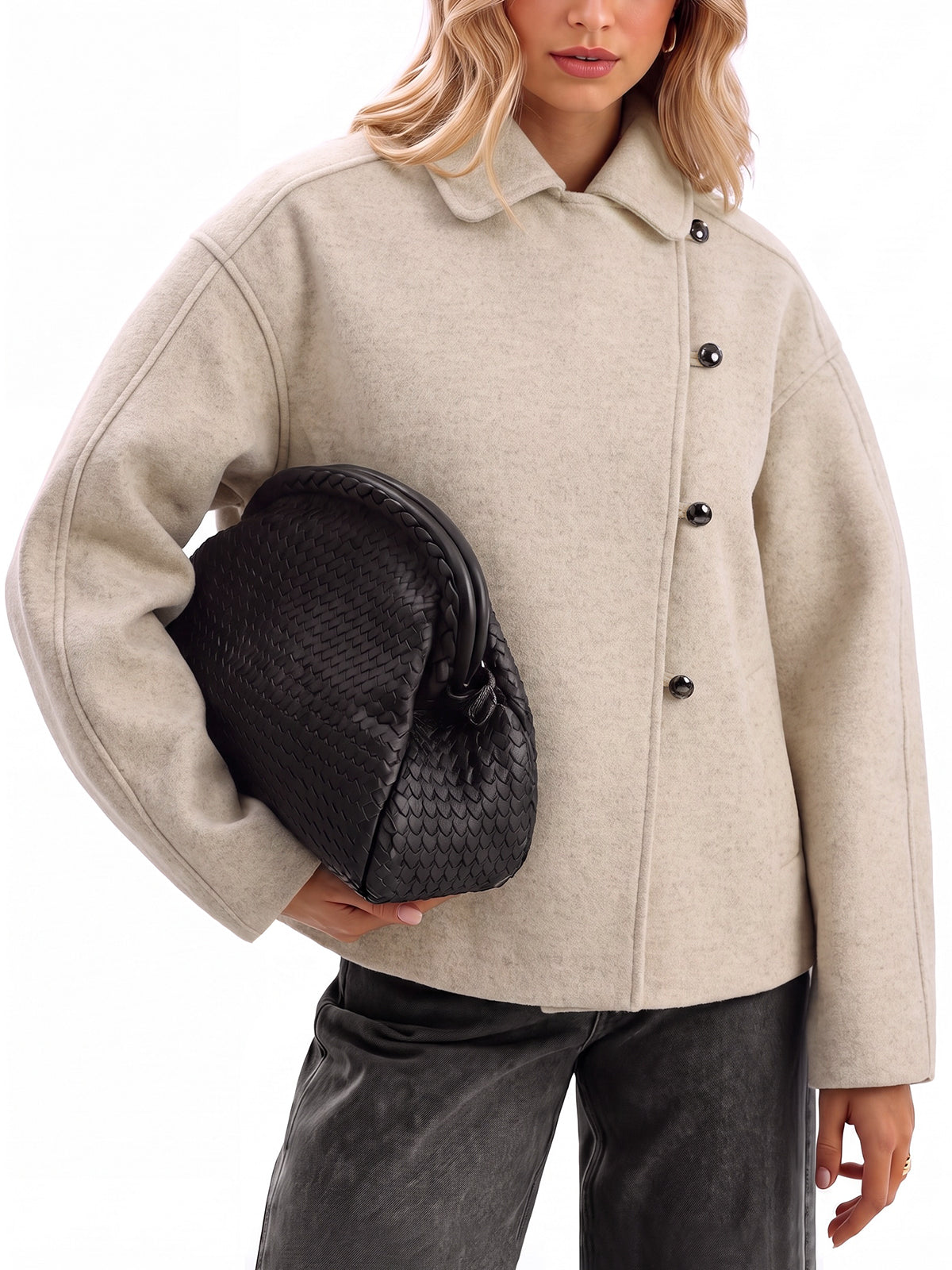 Womens Beige Cropped Wool Jackets | CicyBell