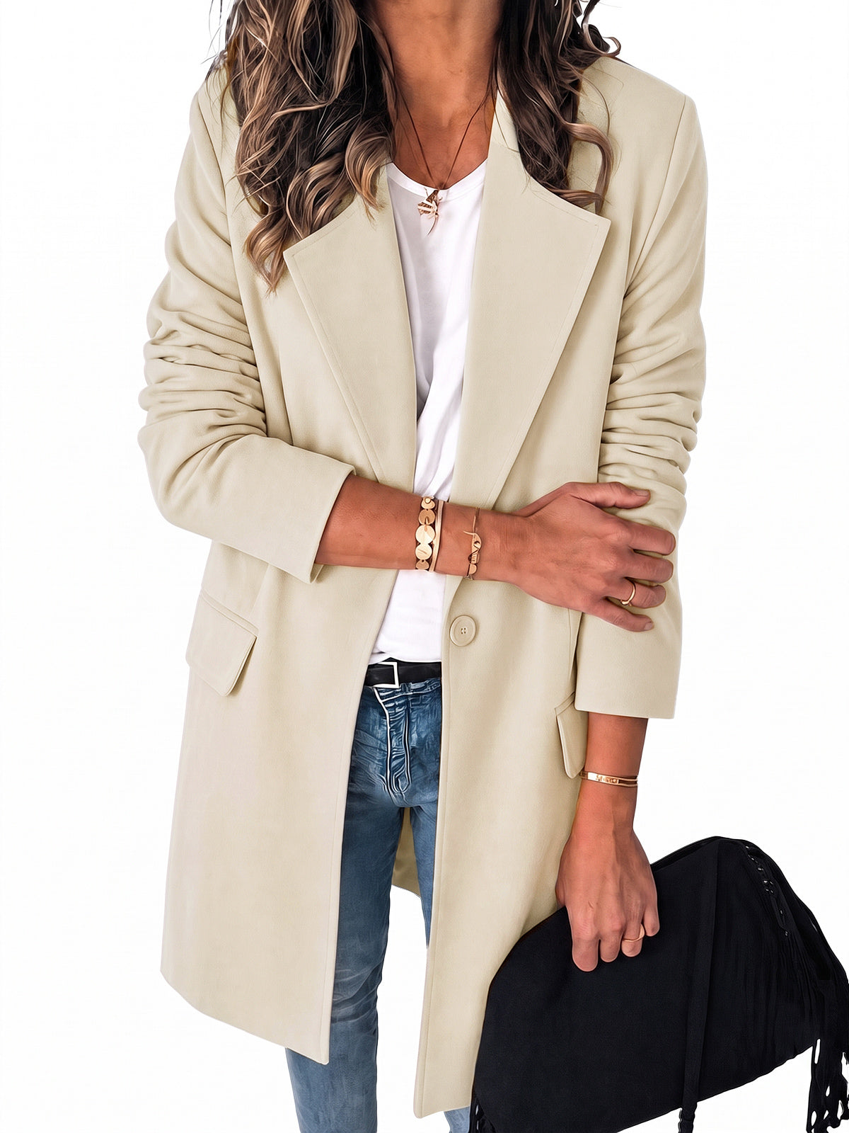 Womens Beige Business Casual Long Blazers | CicyBell
