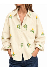 Womens Boho Floral Embroidery Sleeve Button Tops | Cicy Bell