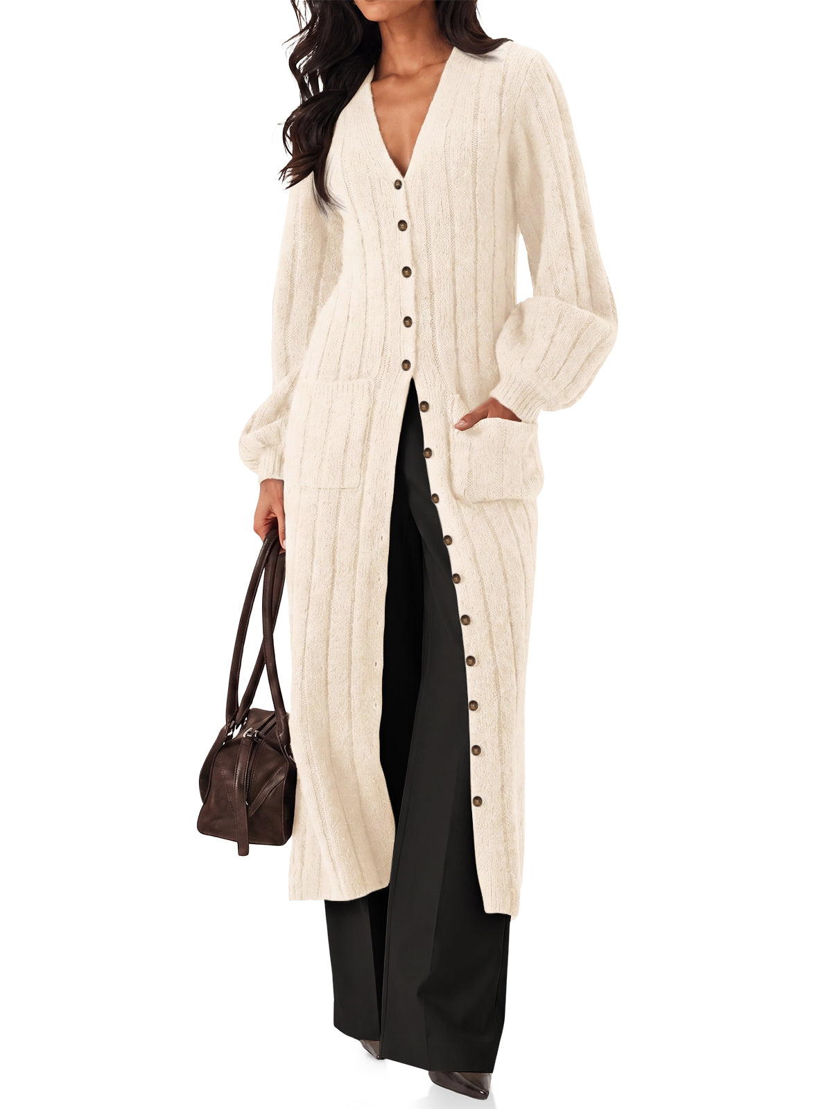 Womens Beige Long Cardigan Sweaters | CicyBell