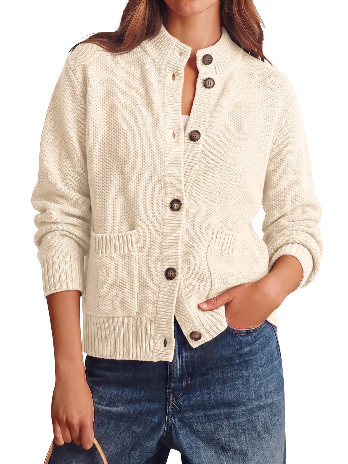 Womens Beige Chunky Sweaters Cardigan | CicyBell