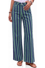 Womens Striped High Waisted Wide Leg Jeans | Cicy Bell