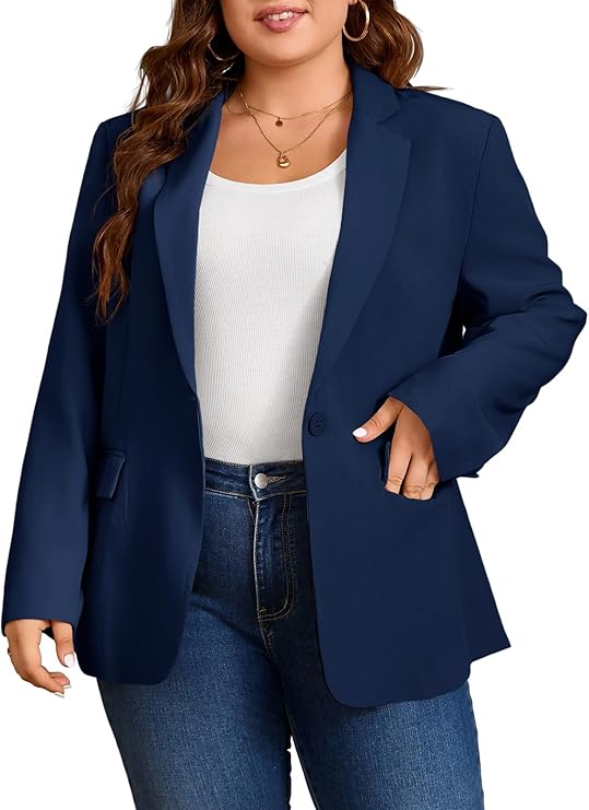 Womens Navy Plus Size Blazers | CicyBell