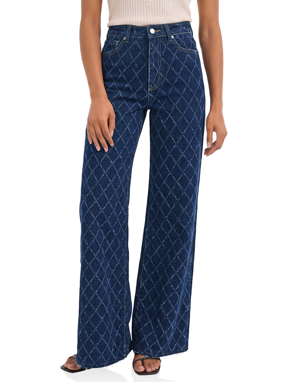 Womens Navy Wide Leg Jeans | CicyBell