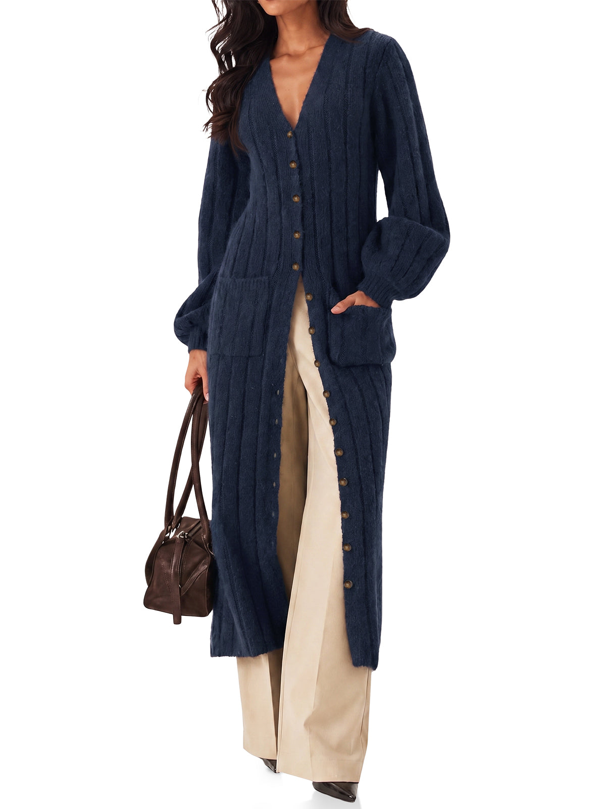 Womens Navy Long Cardigan Sweaters | CicyBell