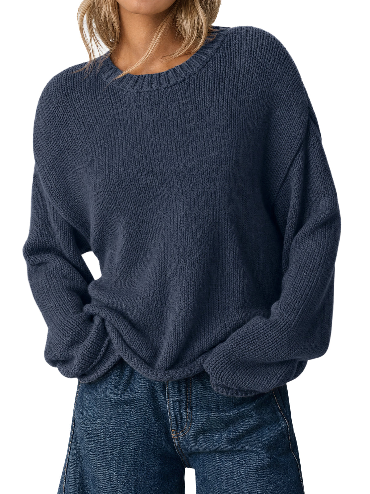 Womens Navy Long Sleeve Sweater | CicyBell