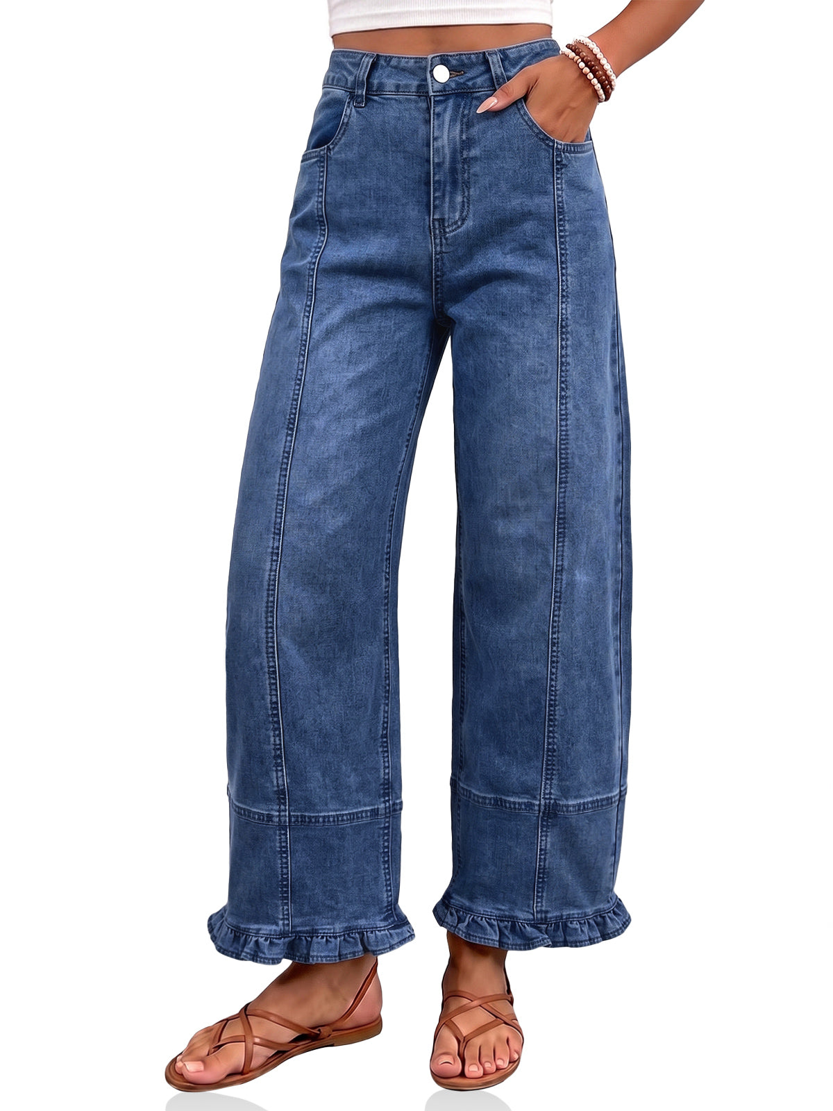 Womens Navy High Waisted Wide Leg Jeans | CicyBell