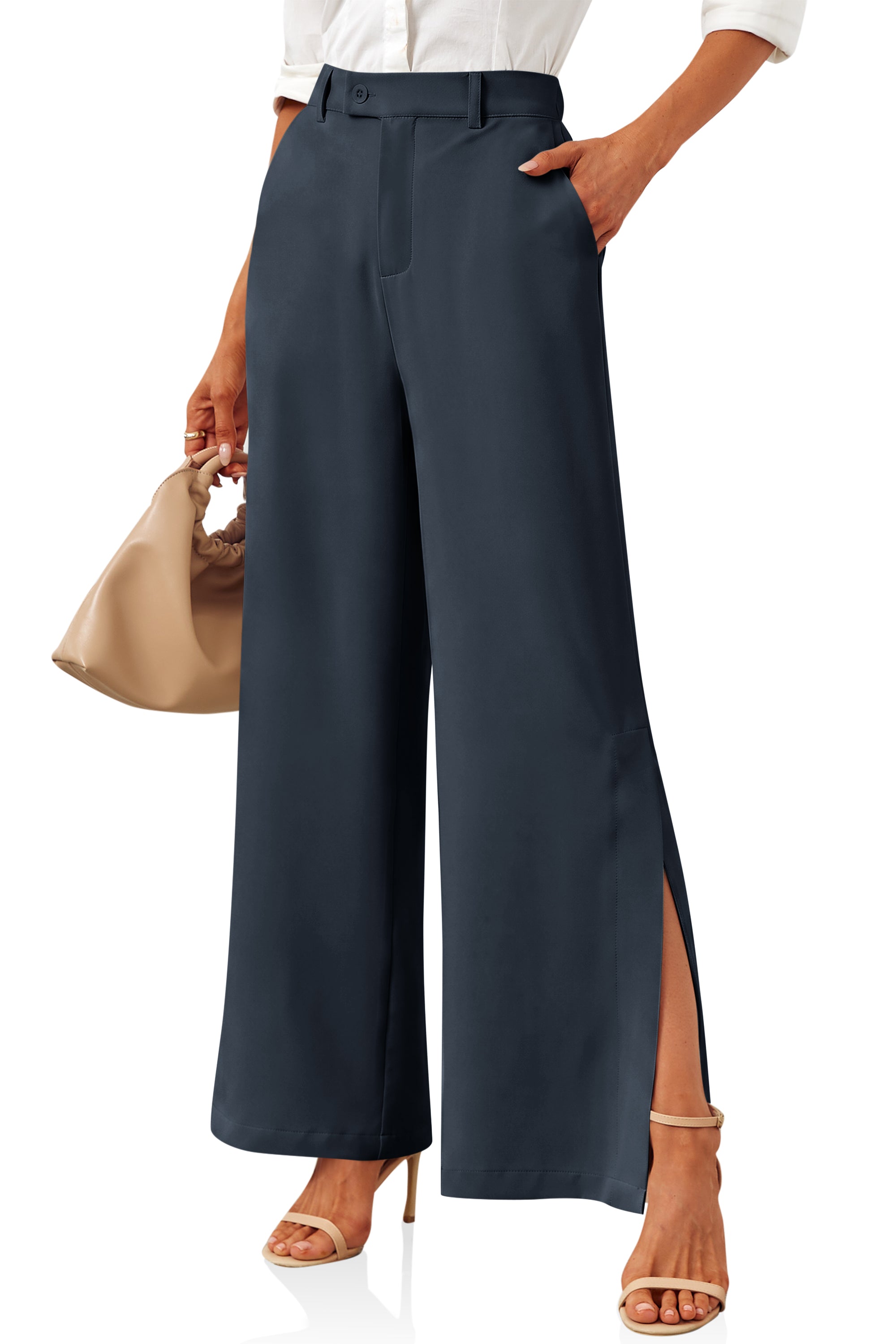 Womens Navy Side Split Dress Pants | CicyBell
