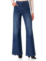 Womens Scalloped Wide Leg Jeans|Cicy Bell