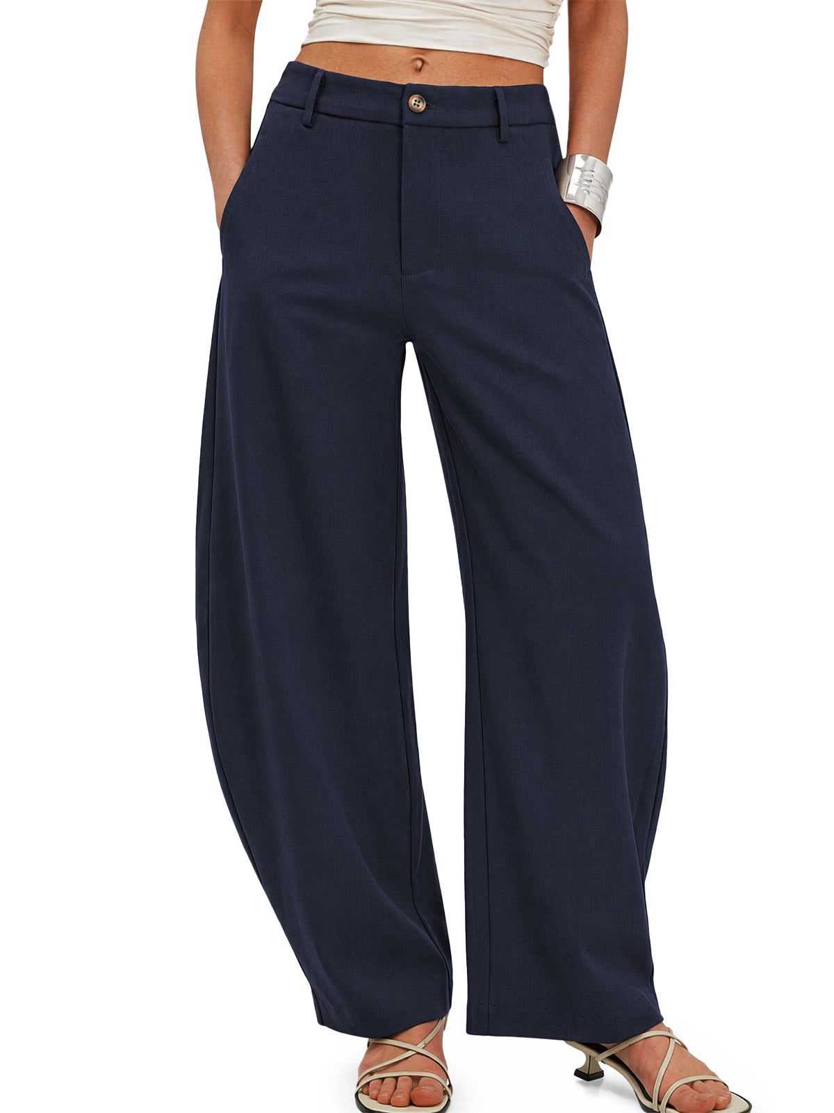 Womens Navy Barrel Dress Pants | CicyBell