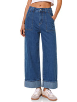 Womens Barrel Cuffed High Waisted Wide Leg Jeans | Cicy Bell