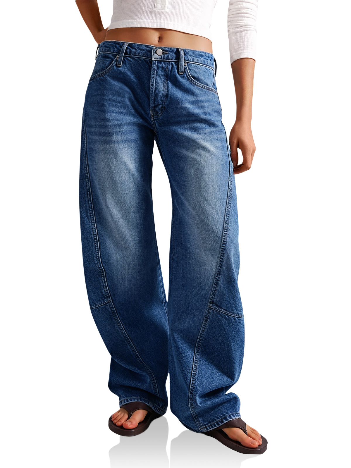 Womens Navy Baggy Wide Leg Jeans | CicyBell