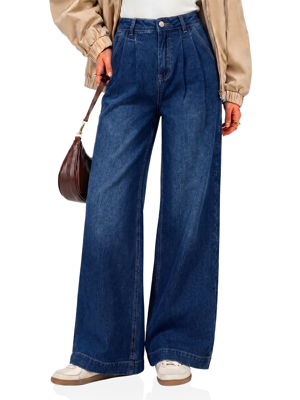 Womens Navy Baggy Wide Leg Jeans| CicyBell