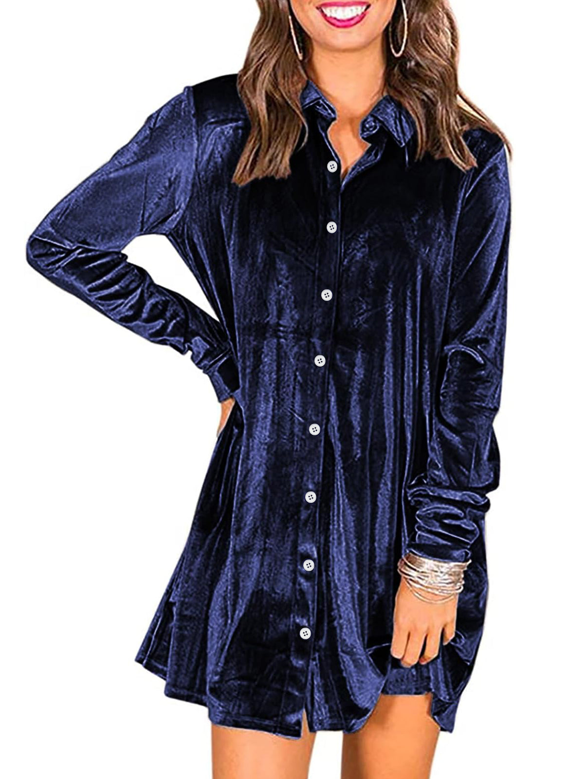 Women Velvet Button Down Mini Dress | Cicy Bell