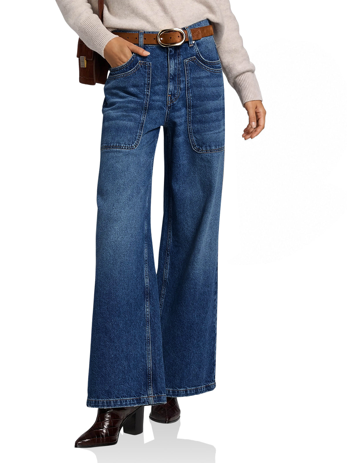 Womens Navy Wide Leg Flared Jeans | CicyBell