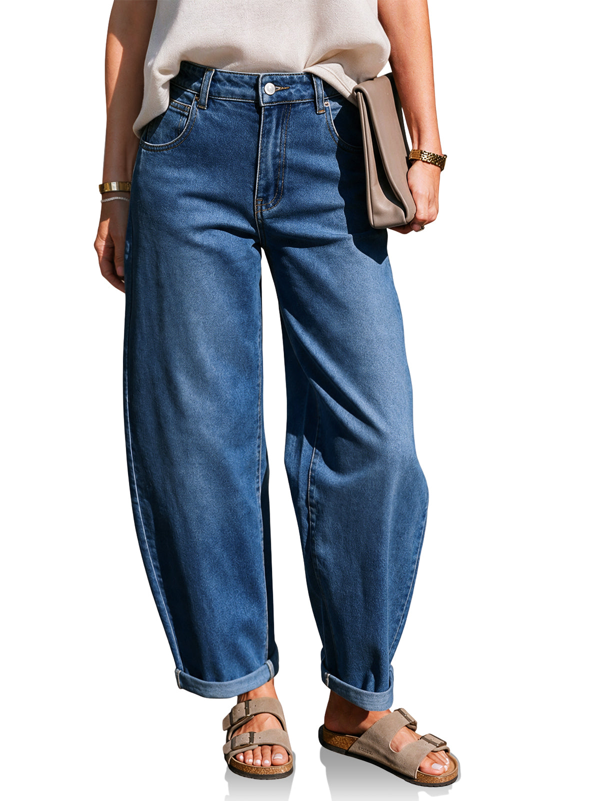 Womens Navy Baggy Barrel Jeans | CicyBell