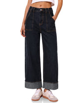 Womens Barrel Cuffed High Waisted Wide Leg Jeans | Cicy Bell