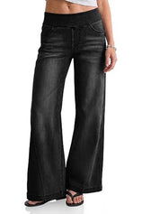 Womens Wide Leg Knit  High Waisted Pull On Jeans | Cicy Bell
