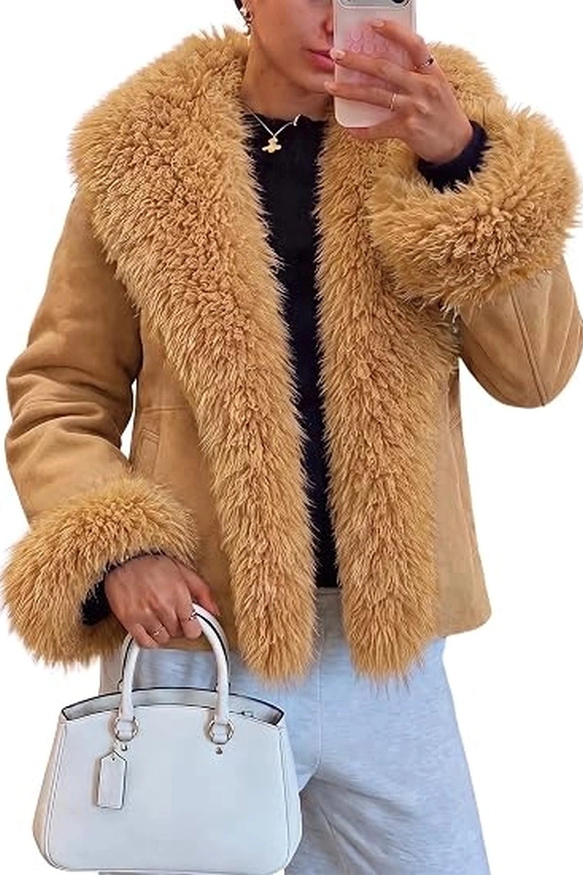 Womens Faux Fur Jackets Collar Winter Pea Coats | Cicy Bell