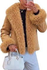 Womens Faux Fur Jackets Collar Winter Pea Coats | Cicy Bell