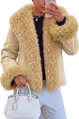 Womens Faux Fur Jackets Collar Winter Pea Coats | Cicy Bell