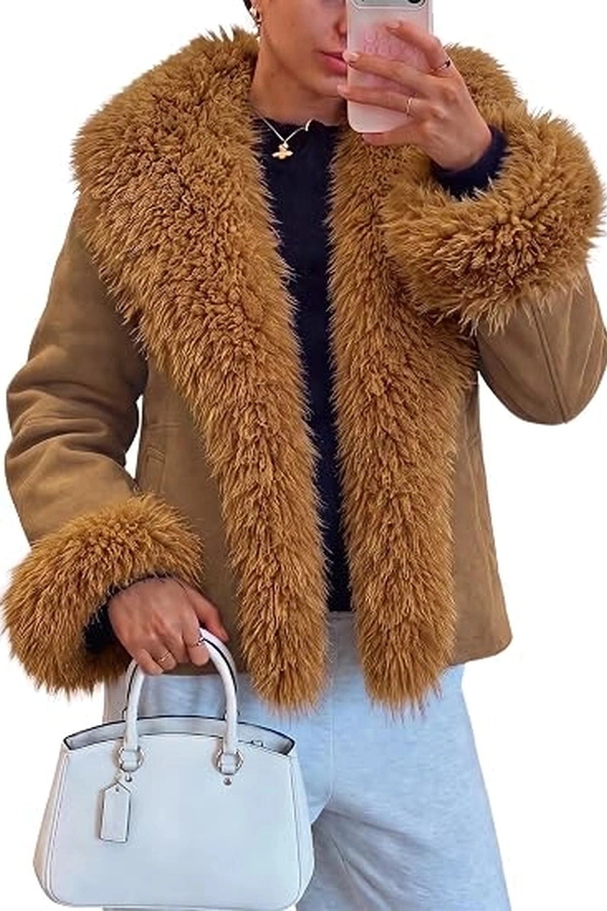 Womens Faux Fur Jackets Collar Winter Pea Coats | Cicy Bell