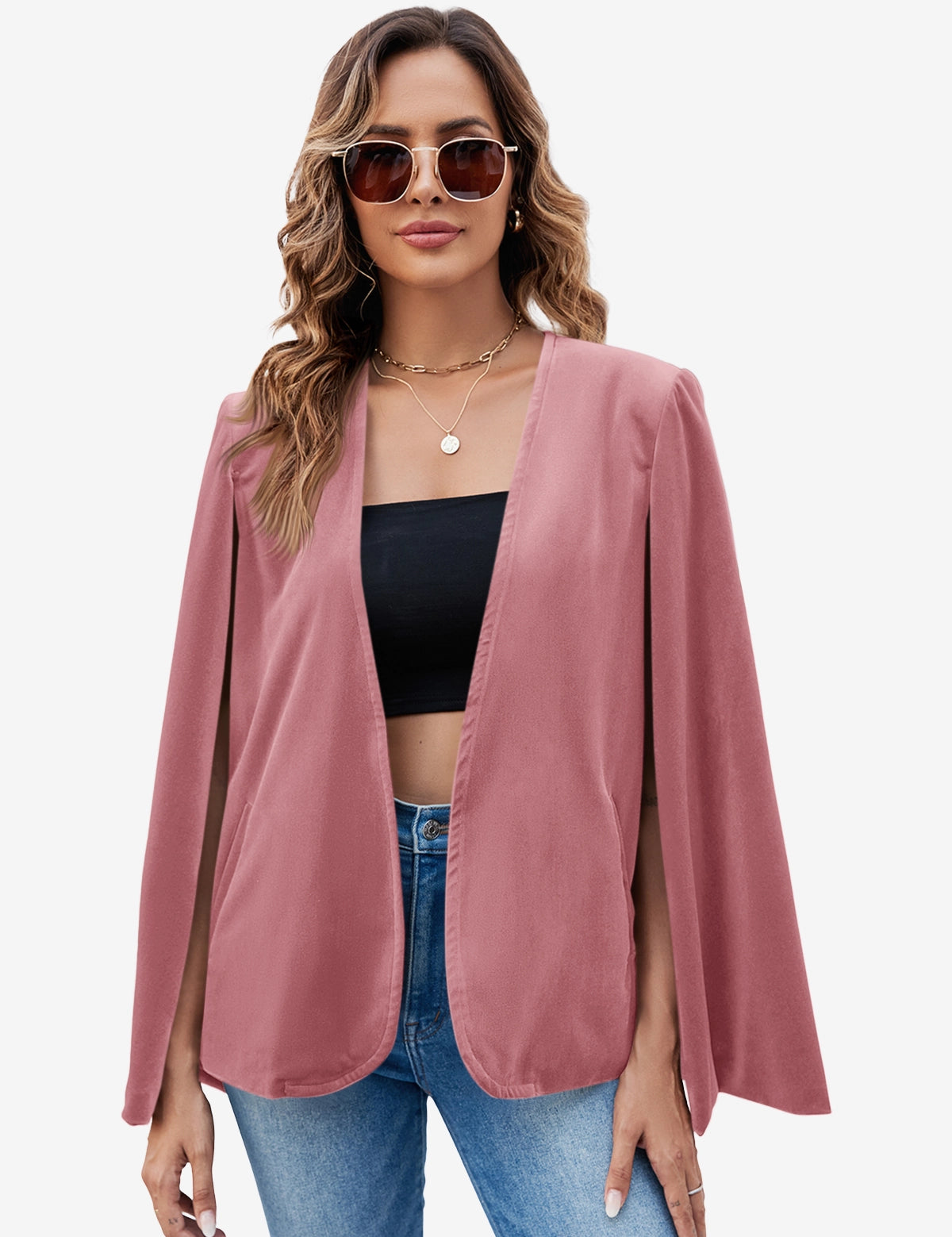 Womens Pink Velvet Cape Blazer Jackets 1