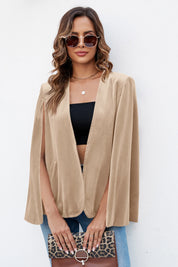 Womens Light Khaki Velvet Cape Blazer Jackets 2