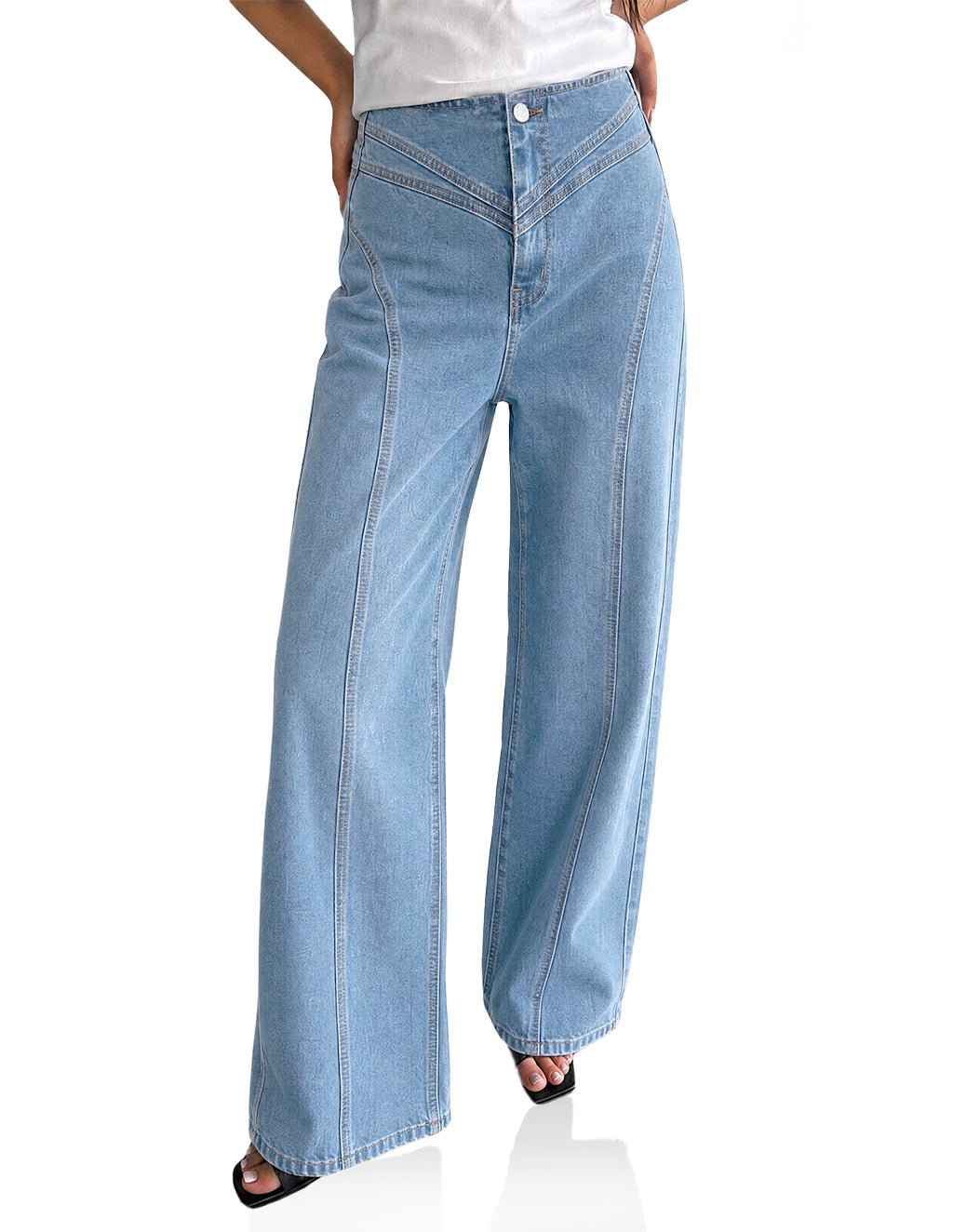 Womens Stretchy High Waisted Wide Leg Jeans | CicyBell