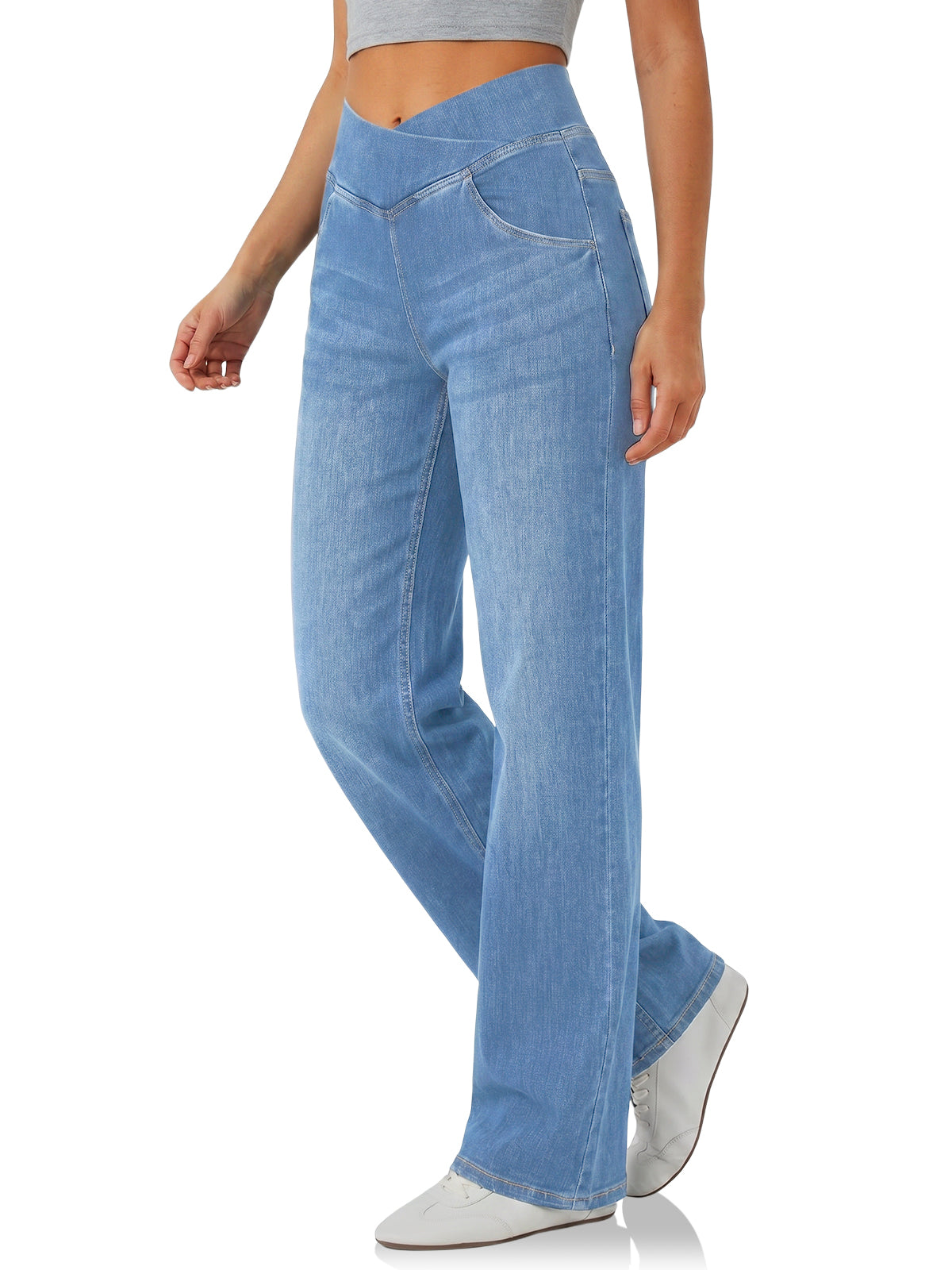 Womens Light Blue Pull On Wide Leg Jeans | Cicy Bell
