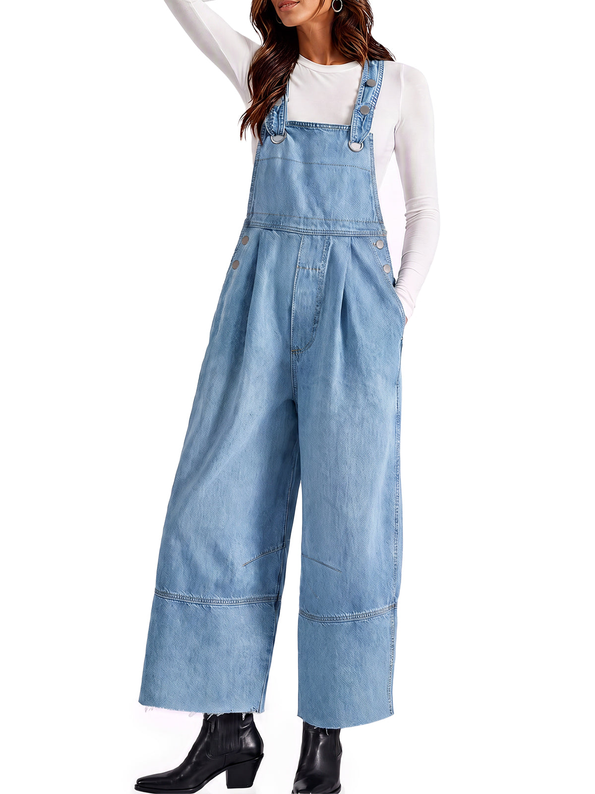 Womens Light Blue Wide Leg Denim Overalls | CicyBell