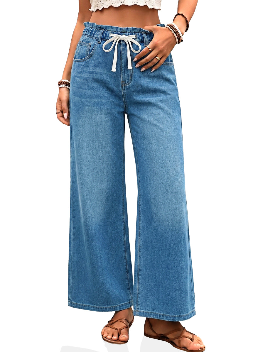 Womens Light Blue High Waisted Wide Leg Jeans | CicyBell