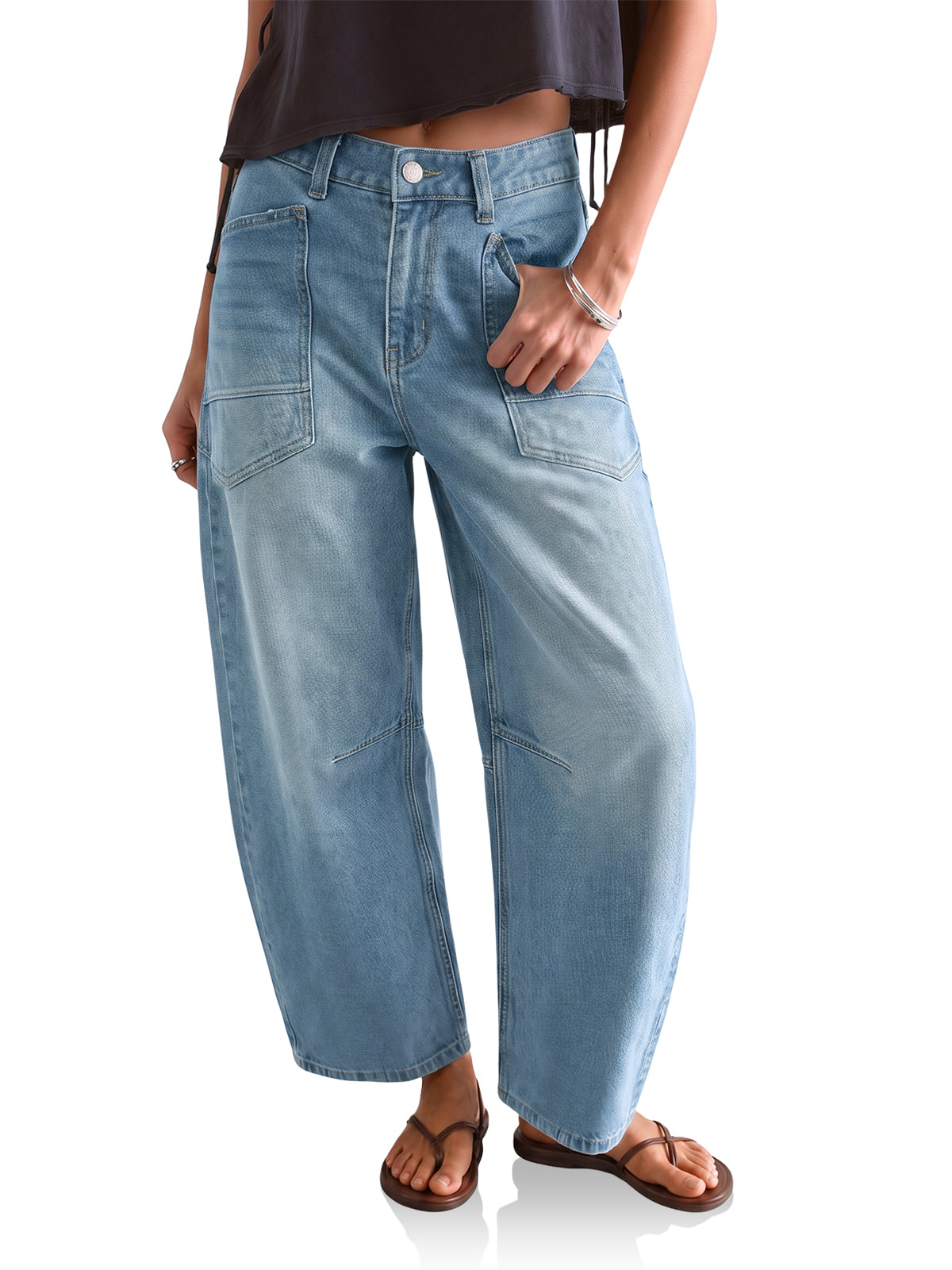 Womens Light Blue Cropped Barrel Jeans | CicyBell