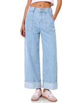 Womens Barrel Cuffed High Waisted Wide Leg Jeans | Cicy Bell
