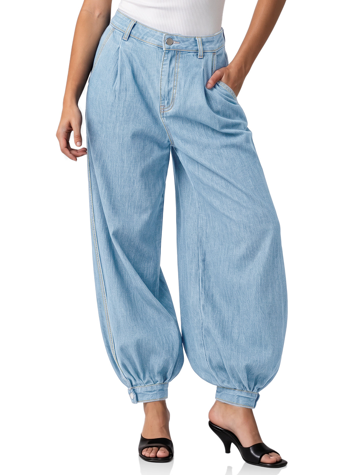 Womens Light Blue Striped Dress Pants | CicyBell