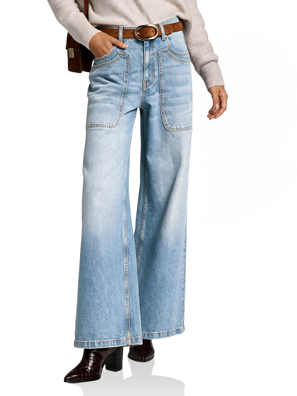 Womens Light Blue Wide Leg Flared Jeans | CicyBell