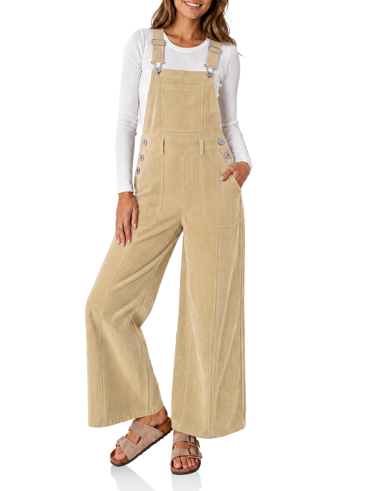 Womens Khaki Corduroy Bib Overalls | CicyBell