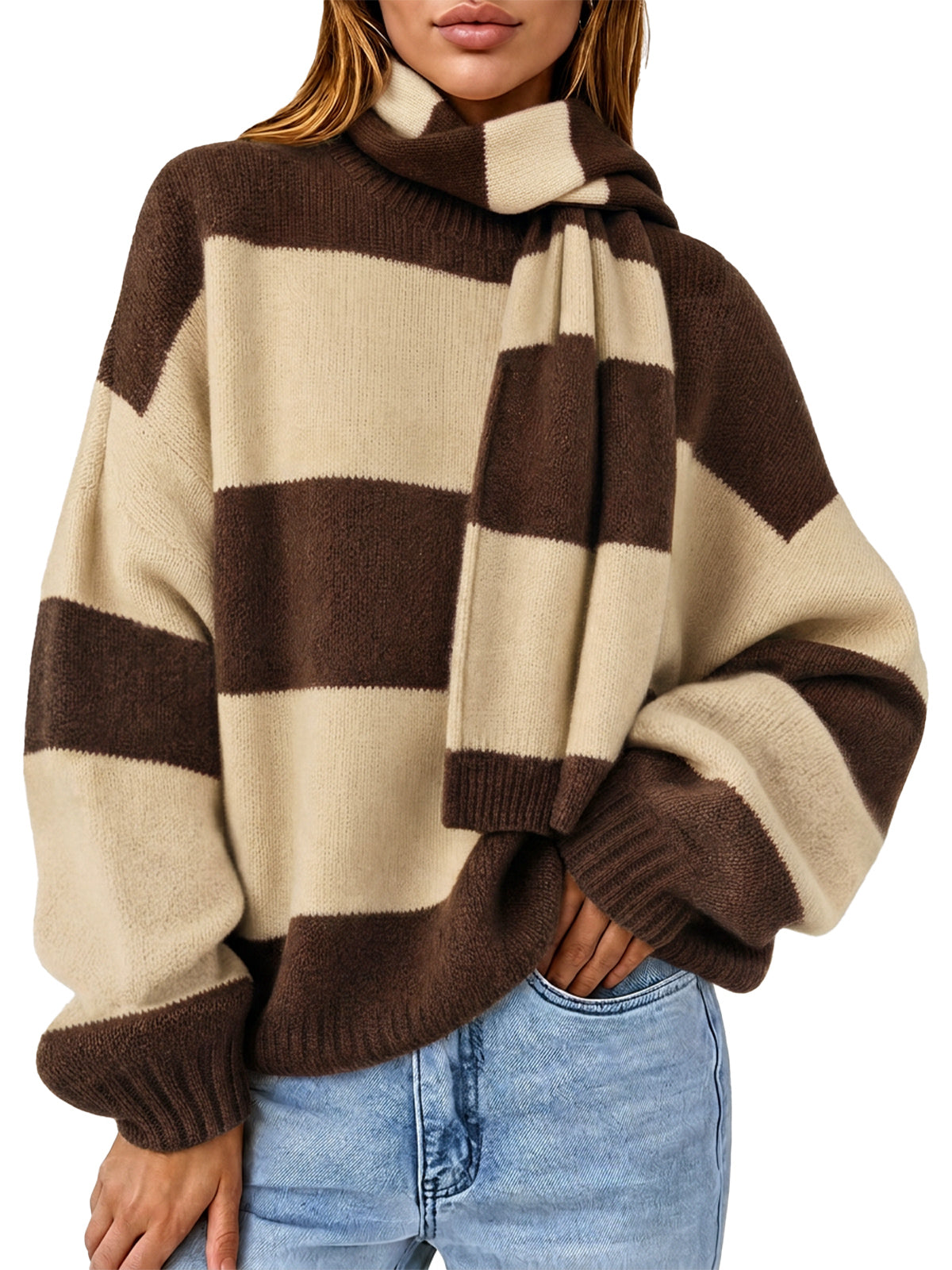 Womens Light Khaki Long Sleeve Knit Sweaters | CicyBell