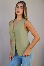 Cicy Bell Womens Light Green V Neck Vest Tops