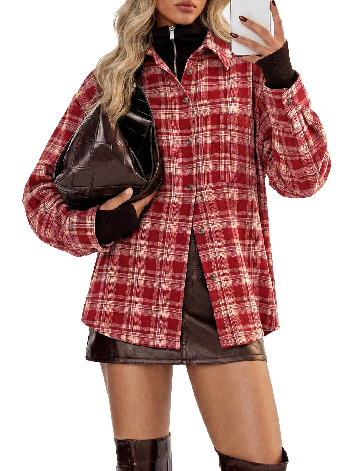 Womens Plaid Button Sleeve Collared Fall Blouses | Cicy Bell