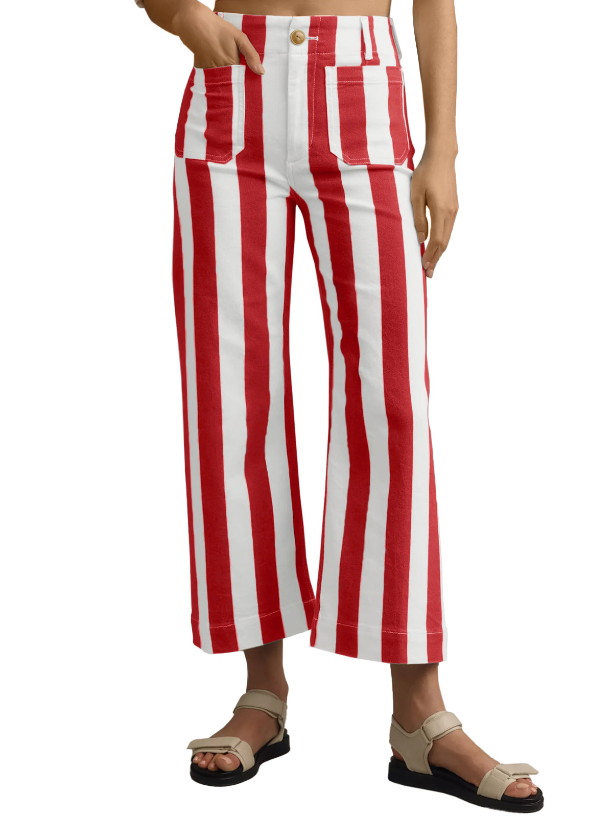 Womens Red Striped Wide Leg Jeans | CicyBell