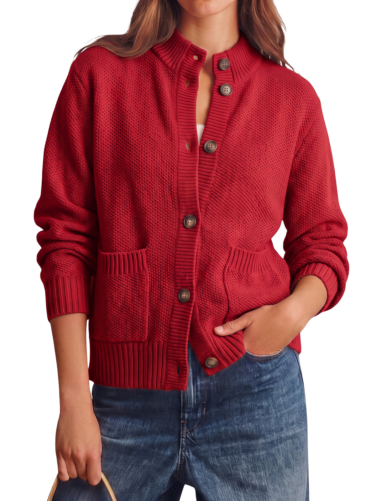 Womens Red Chunky Sweaters Cardigan | CicyBell
