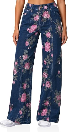 Womens Red&Blue Wide Leg Jeans | CicyBell