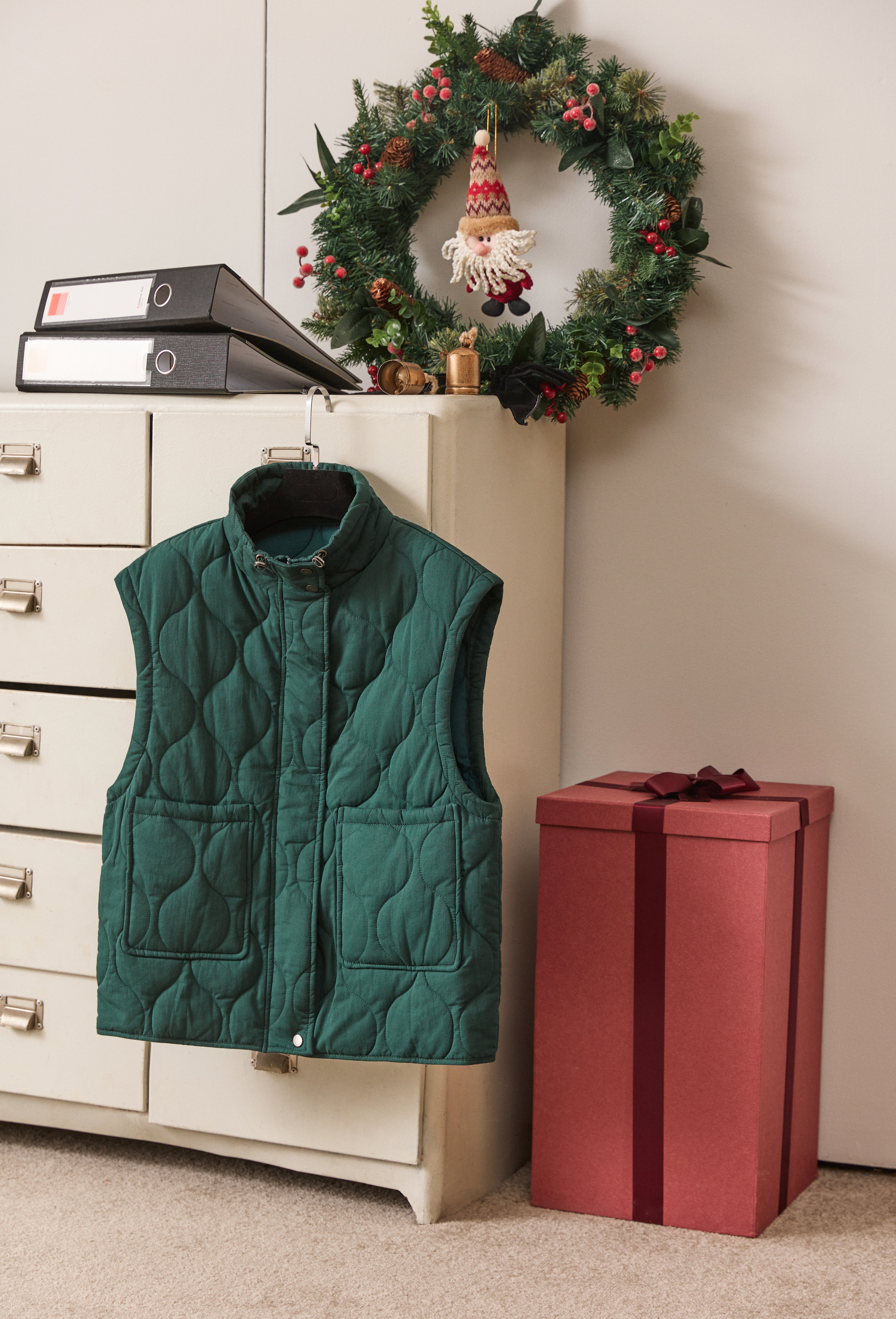 Womens Dark Green Quilted Puffer Vest | CicyBell
