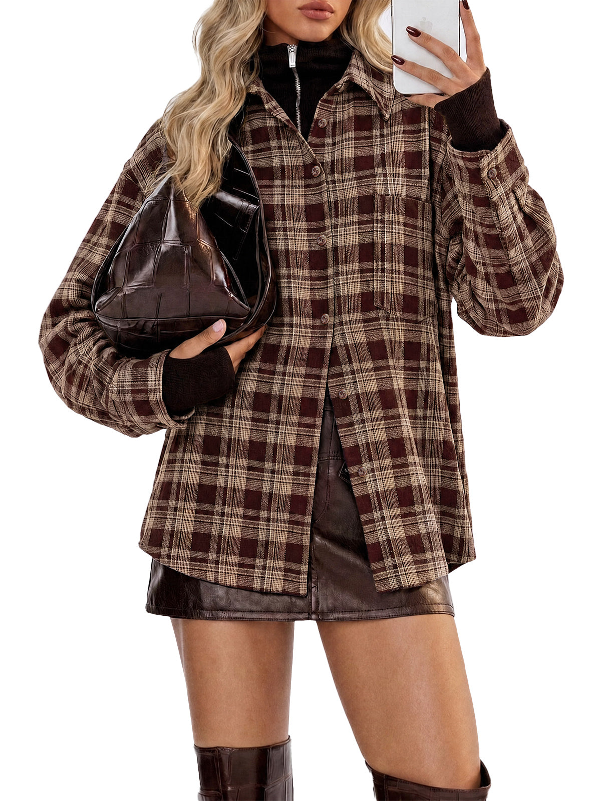 Womens Plaid Button Sleeve Collared Fall Blouses | Cicy Bell